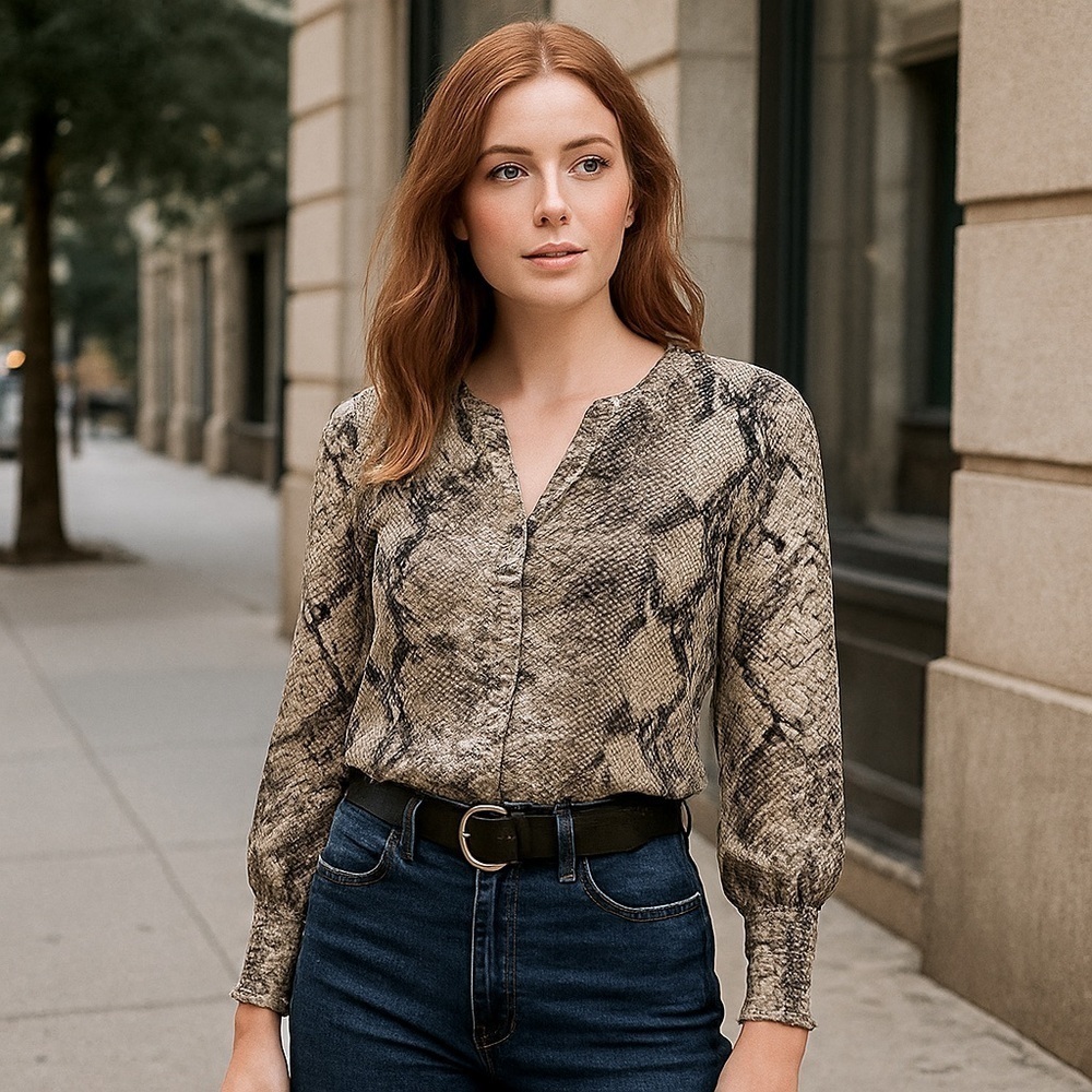 Philosophy Snakeskin Print Button Front Blouse - Size S